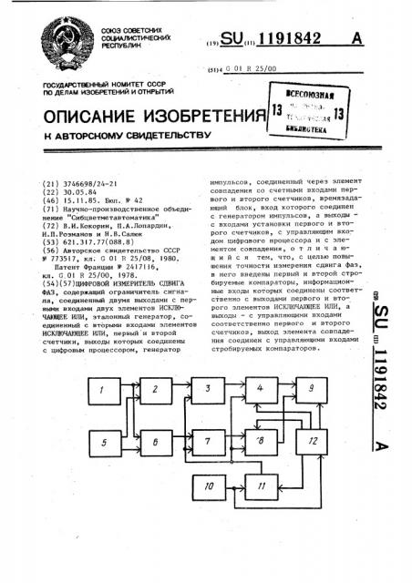 Цифровой измеритель сдвига фаз (патент 1191842)