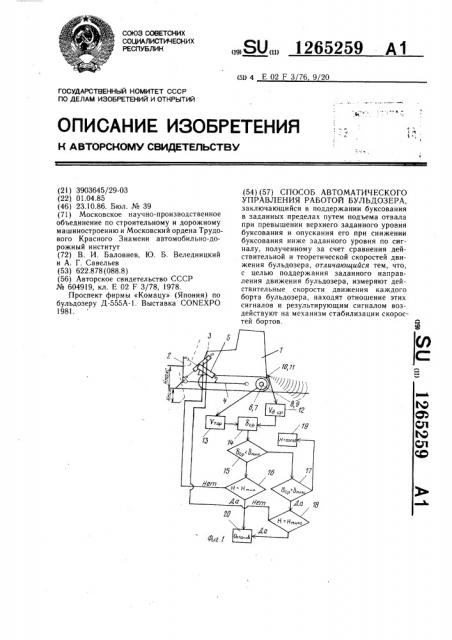Способ автоматического управления работой бульдозера (патент 1265259)