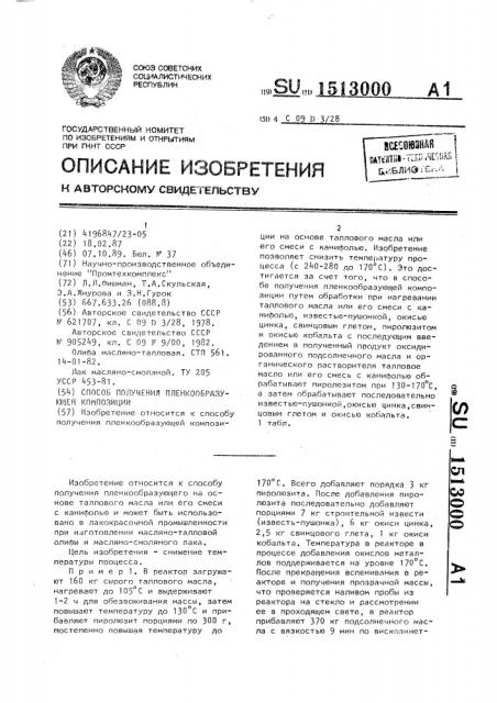 Способ получения пленкообразующей композиции (патент 1513000)