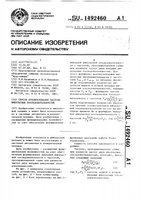 Способ преобразования частоты импульсных последовательностей (патент 1492460)