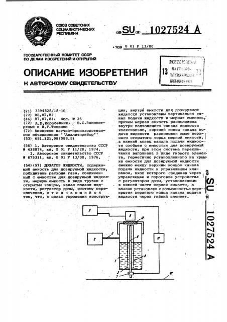 Дозатор жидкости (патент 1027524)