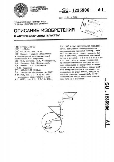 Канал шихтоподачи доменной печи (патент 1235906)