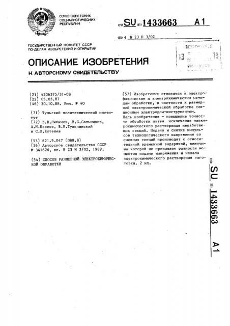 Способ размерной электрохимической обработки (патент 1433663)