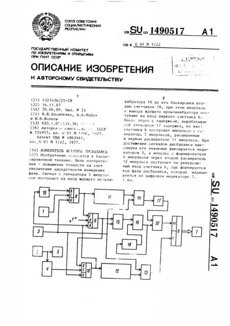 Измеритель вектора дисбаланса (патент 1490517)