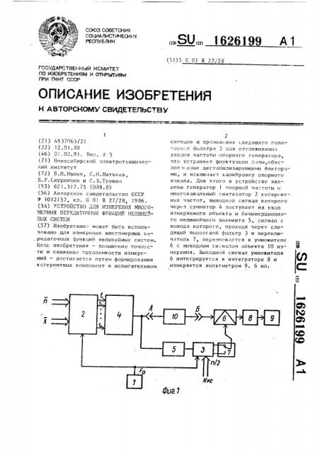 Устройство для измерения многомерных передаточных функций нелинейныых систем (патент 1626199)