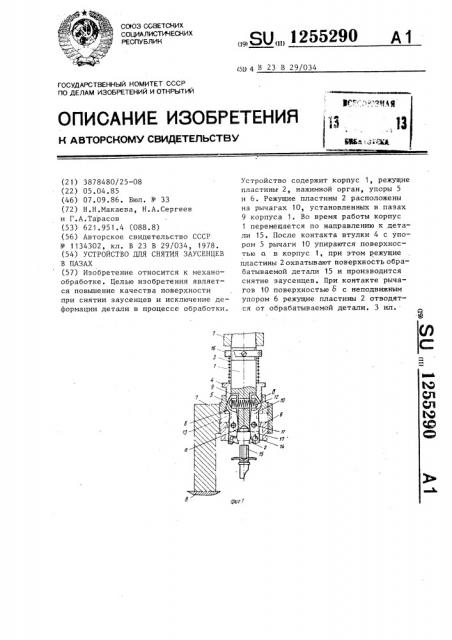 Устройство для снятия заусенцев в пазах (патент 1255290)