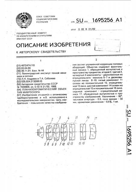 Планапохроматический объектив микроскопа (патент 1695256)