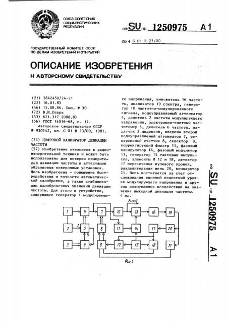 Цифровой калибратор девиации частоты (патент 1250975)