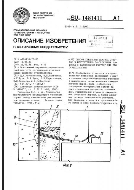 Способ крепления шахтных стволов в искусственно замороженных породах и тампонажный раствор для его осуществления (патент 1481411)
