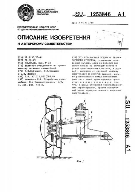 Независимая подвеска транспортного средства (патент 1253846)