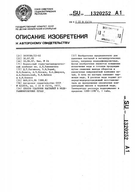 Способ удаления настылей в медерафинировочных печах (патент 1320252)