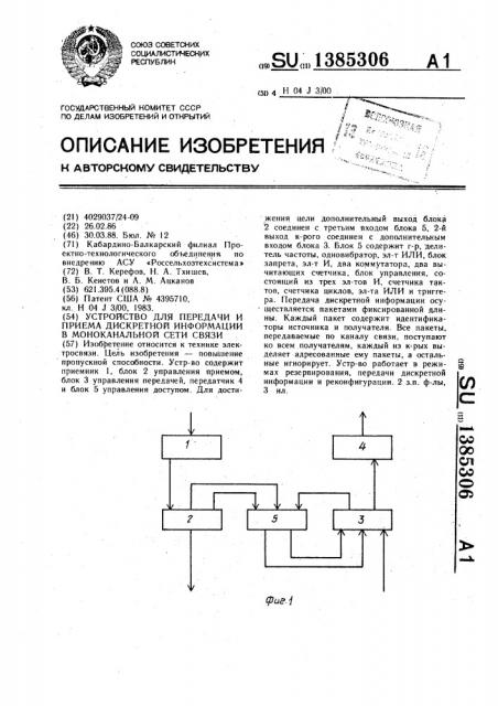 Устройство для передачи и приема дискретной информации в моноканальной сети связи (патент 1385306)