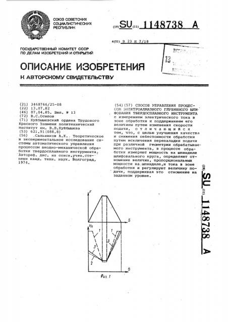 Способ управления процессом электроалмазного глубинного шлифования твердосплавного инструмента (патент 1148738)