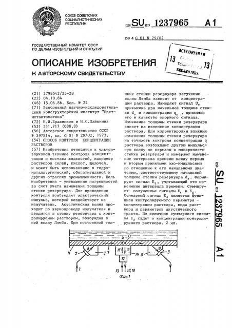 Способ контроля концентрации растворов (патент 1237965)