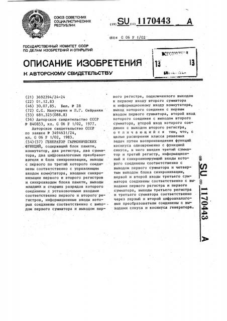 Генератор гармонических функций (патент 1170443)