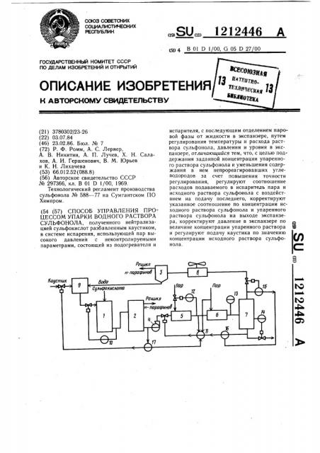 Способ управления процессом упарки водного раствора сульфонола (патент 1212446)