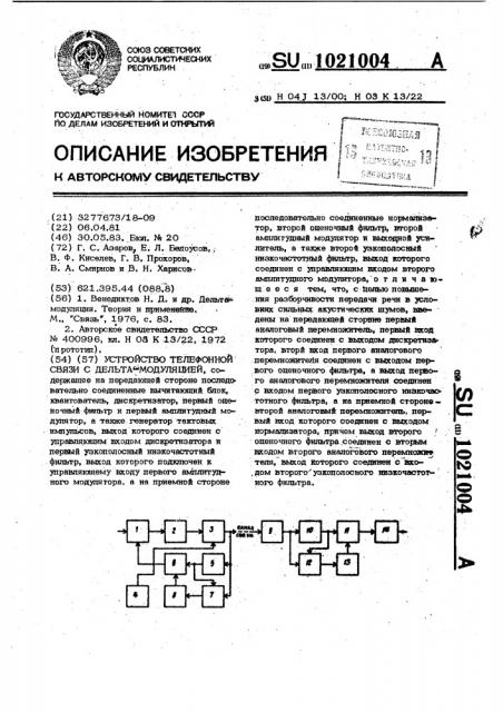 Устройство телефонной связи с дельта-модуляцией (патент 1021004)