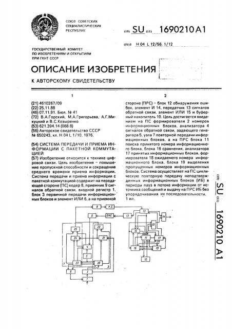 Система передачи и приема информации с пакетной коммутацией (патент 1690210)