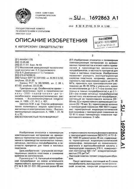 Волокнистый полуфабрикат (патент 1692863)