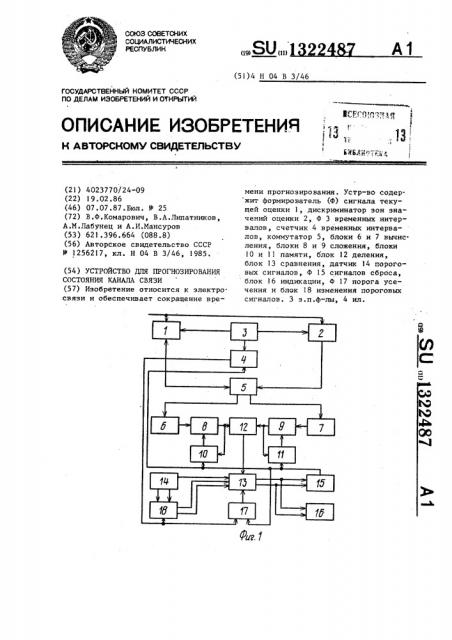 Устройство для прогнозирования состояния канала связи (патент 1322487)