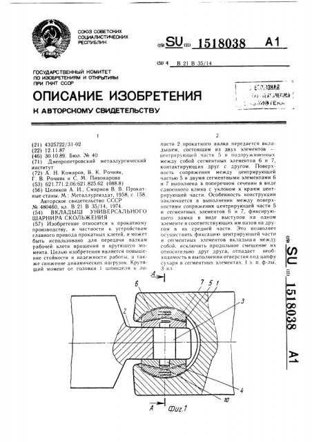 Вкладыш универсального шарнира скольжения (патент 1518038)