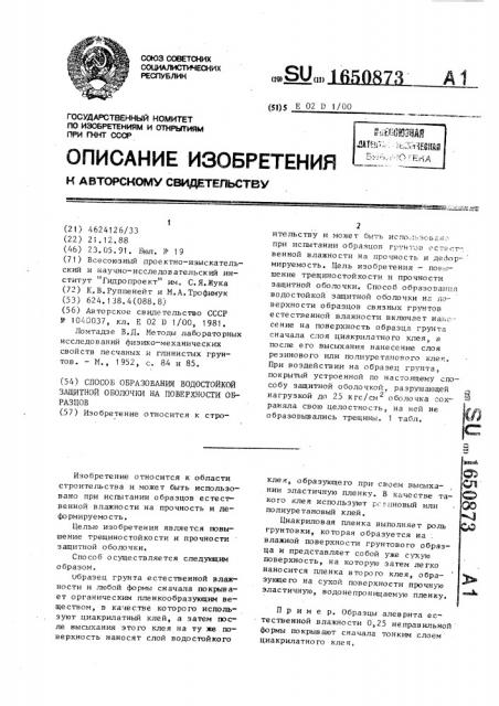 Способ образования водостойкой защитной оболочки на поверхности образцов (патент 1650873)