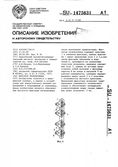 Фиксатор позвоночника (патент 1475631)
