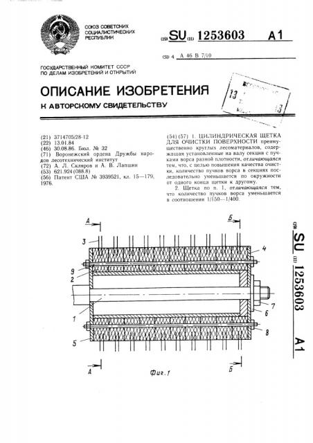 Цилиндрическая щетка для очистки поверхности (патент 1253603)