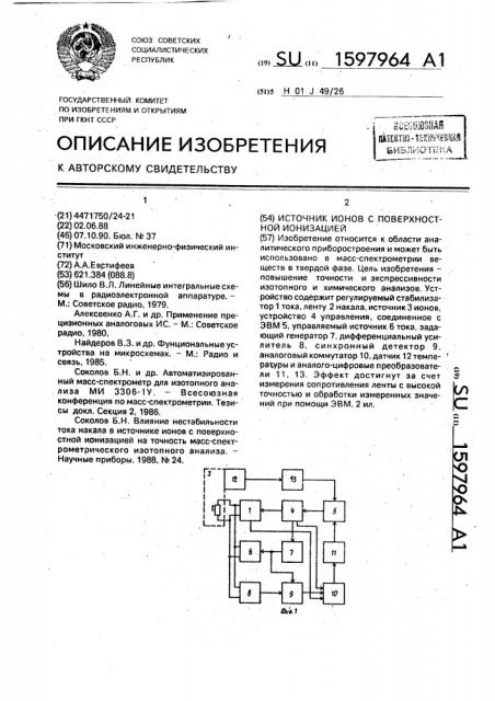 Источник ионов с поверхностной ионизацией (патент 1597964)