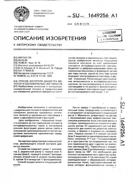 Способ контроля диаметра волокон и одножильных световодов (патент 1649256)