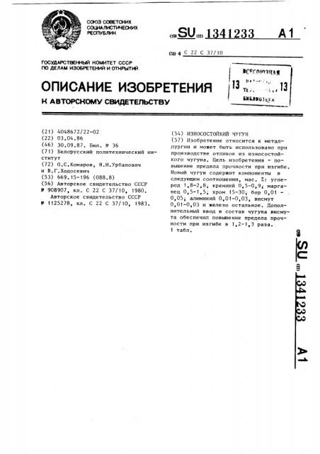 Износостойкий чугун (патент 1341233)