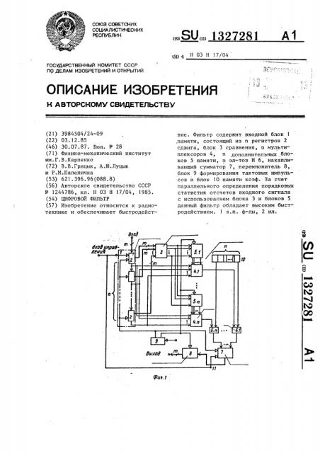 Цифровой фильтр (патент 1327281)