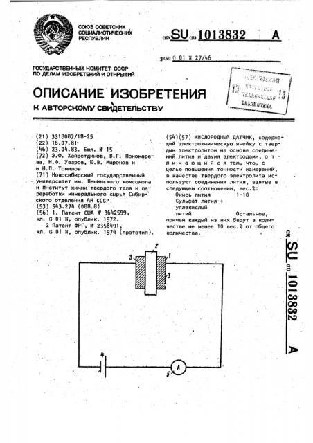 Кислородный датчик (патент 1013832)