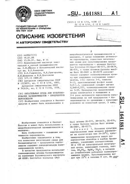 Питательная среда для культивирования базидиомицетов - продуцентов пероксидазы (патент 1641881)