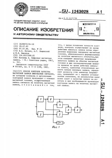 Способ контроля качества магнитной записи импульсных сигналов (патент 1243028)