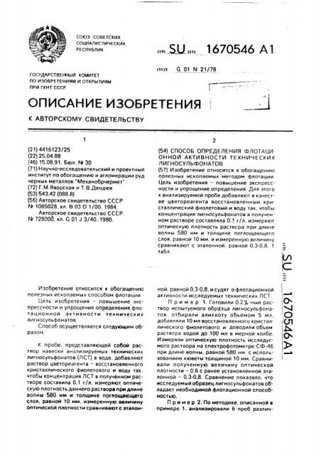 Способ определения флотационной активности технических лигносульфонатов (патент 1670546)