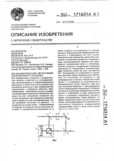 Квазиоптический двухлучевой интерферометр латышева (патент 1716314)