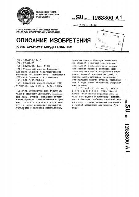 Устройство для подачи сучьев в дисковую дробилку (патент 1253800)