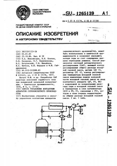 Способ управления контактным аппаратом сернокислотного производства (патент 1265139)