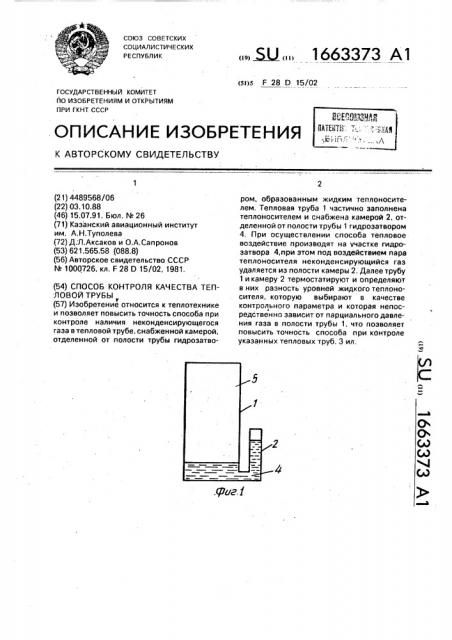 Способ контроля качества тепловой трубы (патент 1663373)