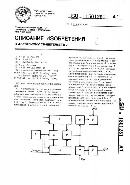 Имитатор радиоимпульсных сигналов (патент 1501251)