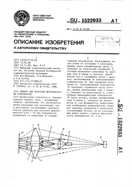Прибор для контроля шероховатости поверхности (патент 1522033)