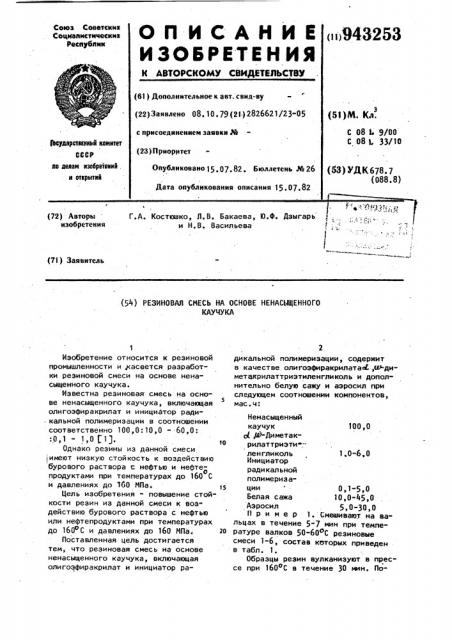 Резиновая смесь на основе ненасыщенного каучука (патент 943253)