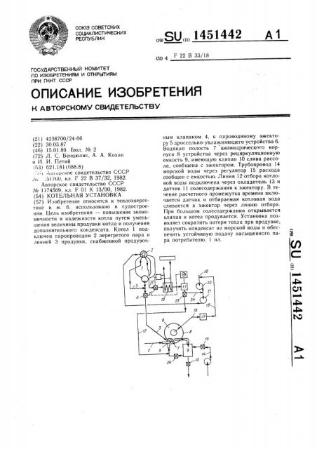 Котельная установка (патент 1451442)