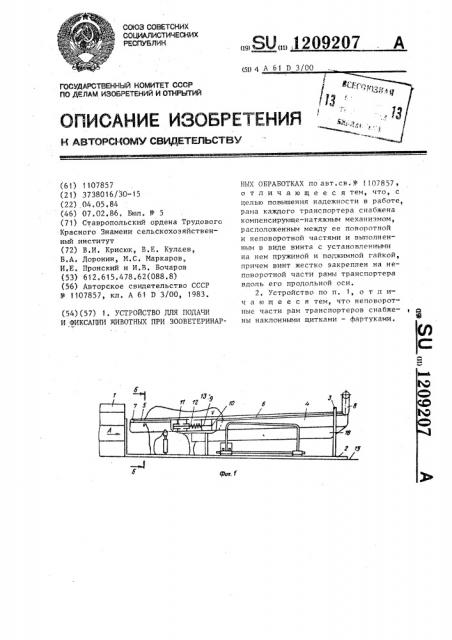 Устройство для подачи и фиксации животных при зооветеринарных обработках (патент 1209207)