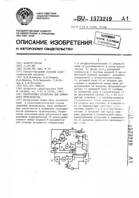 Парогазовая установка для доменного производства (патент 1573219)