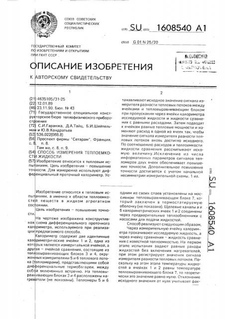 Способ измерения теплоемкости жидкости (патент 1608540)