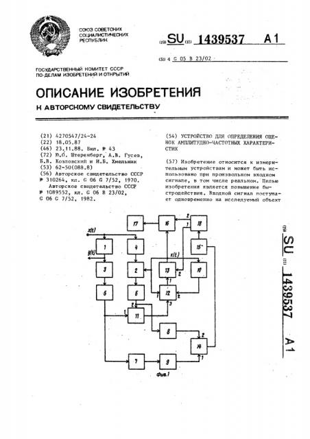 Устройство для определения оценок амплитудно-частотных характеристик (патент 1439537)