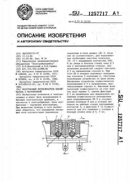 Ползунковый переключатель-выключатель с маркировкой (патент 1257717)