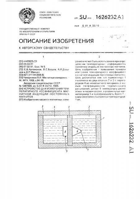 Устройство для измерения температурного коэффициента магнитной индукции постоянных магнитов (патент 1626232)